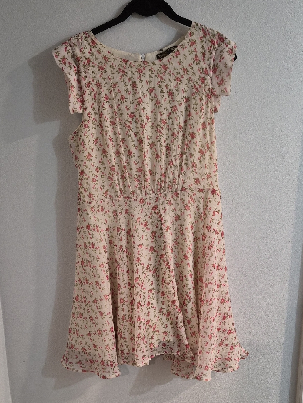 Babydoll Cream Floral Dress with Pink Flowers